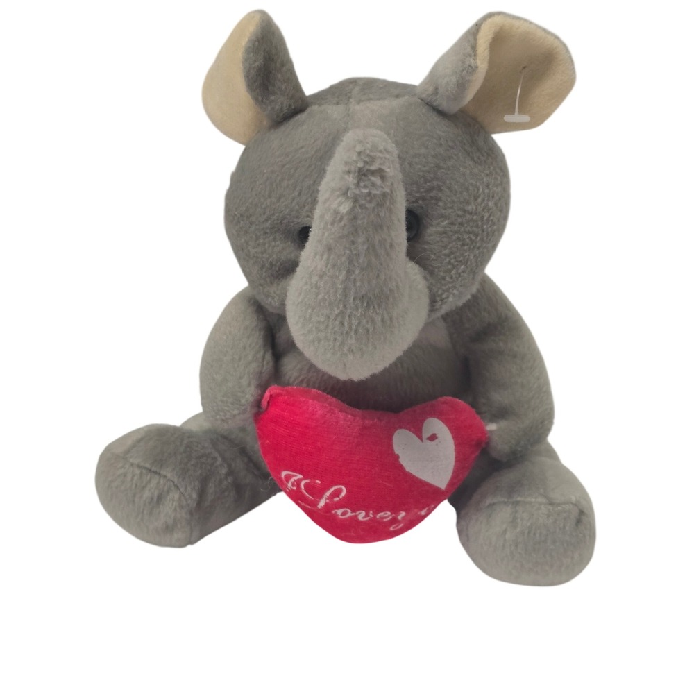 Vintage Valentine Toymax XYZ Plush Grey Stuffed Elephant Red Heart I Love You